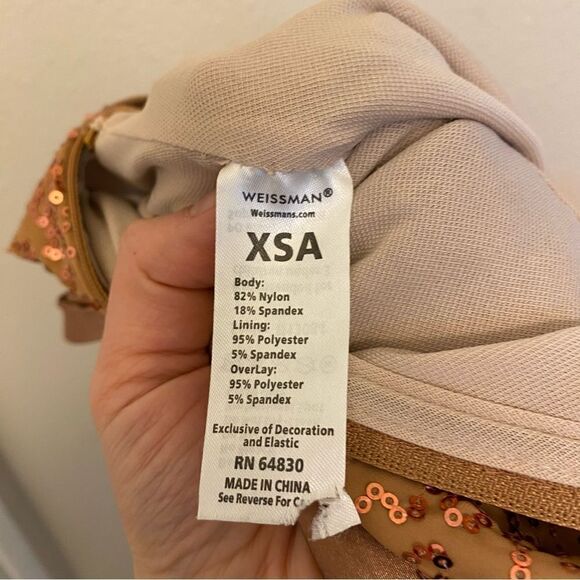 Weissman Elite dance costume dress bronze appliqué Your Love D13084 Adult XSA - Picture 7 of 12